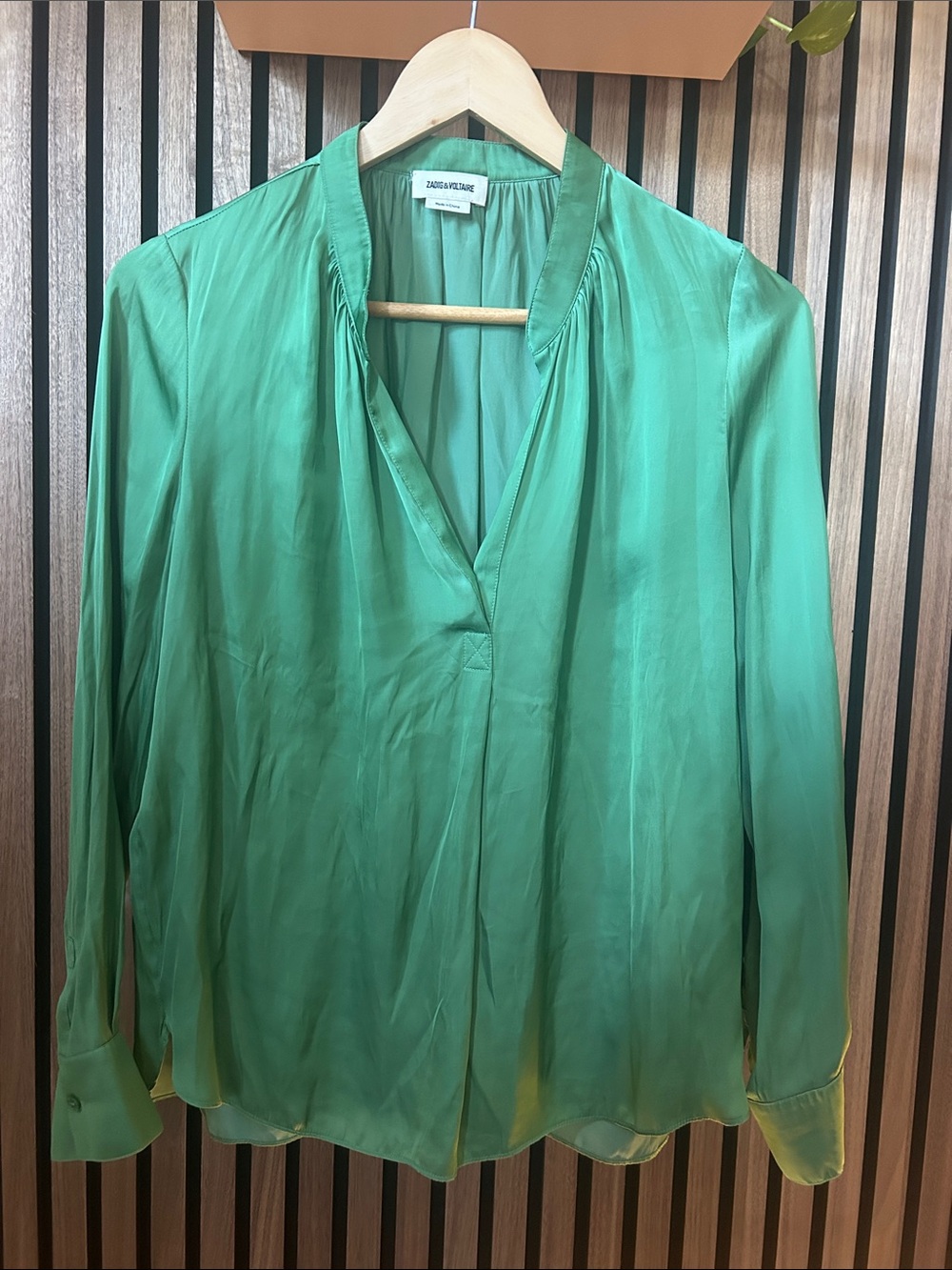 Zadig & Voltaire Emerald Green Silk V-Neck Blouse size S